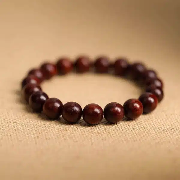 New Chinese Style Red Sandalwood Bracelet with Small Leaves Simple Still Ebony Wooden Buddha Beads Golden Silk Sandalwood Bracelet Hetian Jade Top Beads - 图片 7