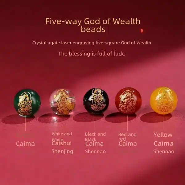 Five-way God of Wealth Cinnabar Bracelet Transfer Bead Bracelet This Year of Life for Men and Women Gift Opening Jewelry Bracelet - 图片 3