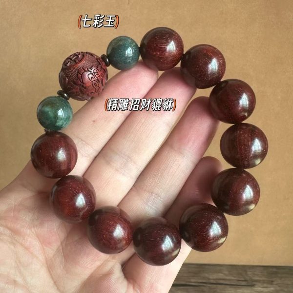 African Small-Leaf Red Sandalwood Buddha Beads Bracelets, Pixiu Agate Accessories, Various Styles of Rosary Bracelets for Men and Women, Wholesale - 图片 2