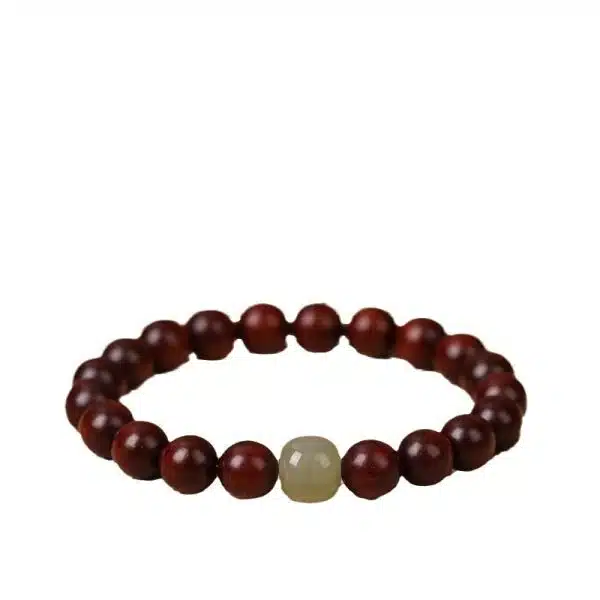 New Chinese Style Red Sandalwood Bracelet with Small Leaves Simple Still Ebony Wooden Buddha Beads Golden Silk Sandalwood Bracelet Hetian Jade Top Beads - 图片 5