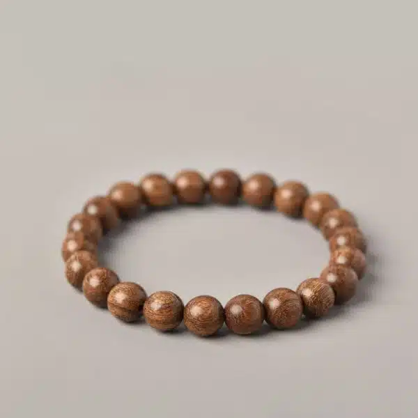 New Chinese Style Red Sandalwood Bracelet with Small Leaves Simple Still Ebony Wooden Buddha Beads Golden Silk Sandalwood Bracelet Hetian Jade Top Beads - 图片 9