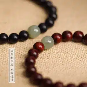 New Chinese Style Red Sandalwood Bracelet with Small Leaves Simple Still Ebony Wooden Buddha Beads Golden Silk Sandalwood Bracelet Hetian Jade Top Beads