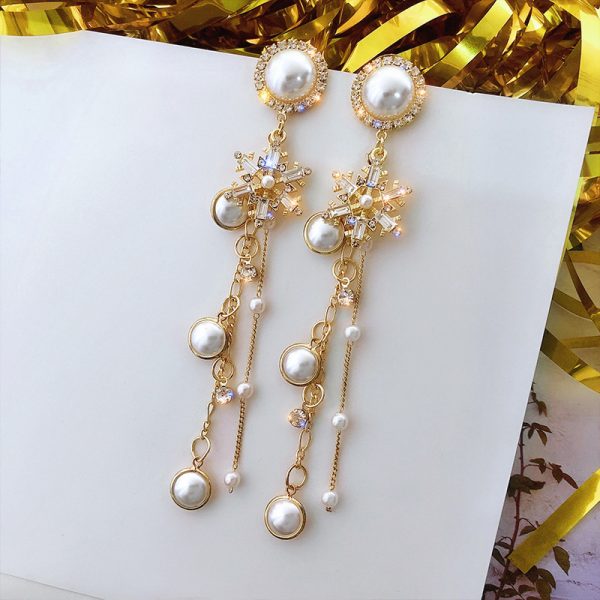 South Korea 925 Silver Pin Earrings 2025 New Elegant Personalized Long Pearl Earrings Internet Celebrity Super Fairy Tassel Earrings - 图片 2