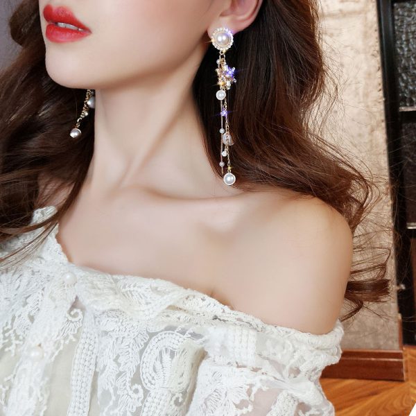 South Korea 925 Silver Pin Earrings 2025 New Elegant Personalized Long Pearl Earrings Internet Celebrity Super Fairy Tassel Earrings - 图片 4
