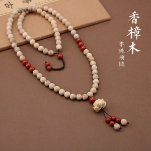 new chinese style camphor wood wen play buddha beads woolen chain hand beaded cinnabar necklace retro ethnic style long new year women