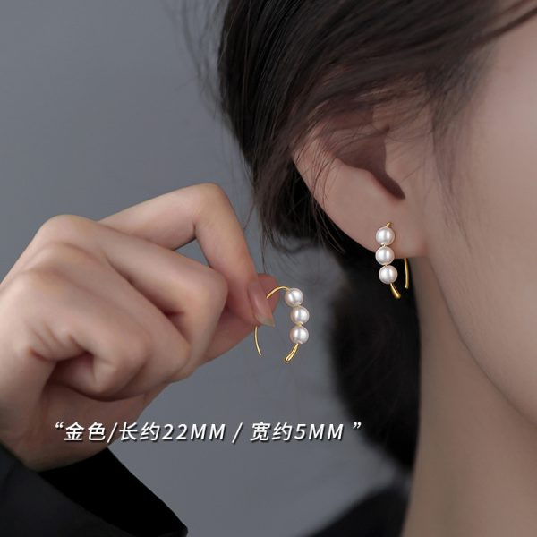 925 Silver Hook Pearl Earrings Women's Simple Elegant Anti-Sensitive Earrings Niche Design Ear Hook Earrings - 图片 7