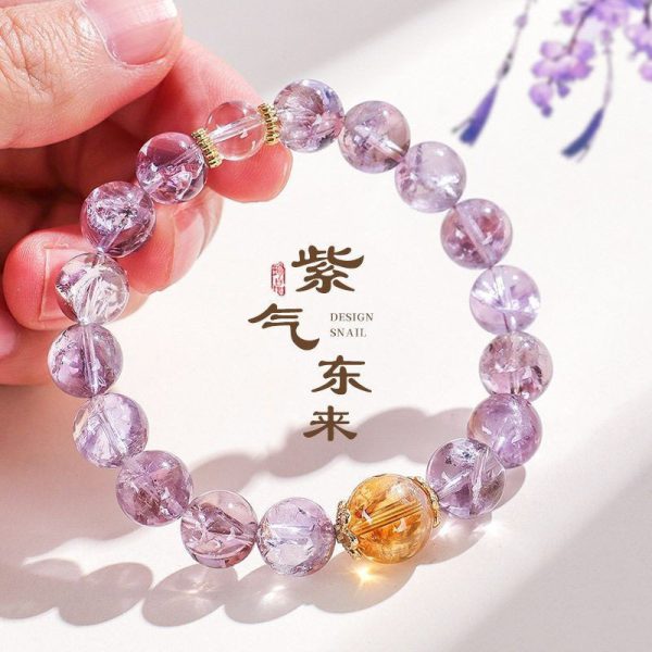 2025 Purple Qi Donglai Wenwan Temple Cultural and Creative Bracelet Little Red Book Same Style Passepartout Imitation Amethyst Bracelet Wholesale - 图片 2