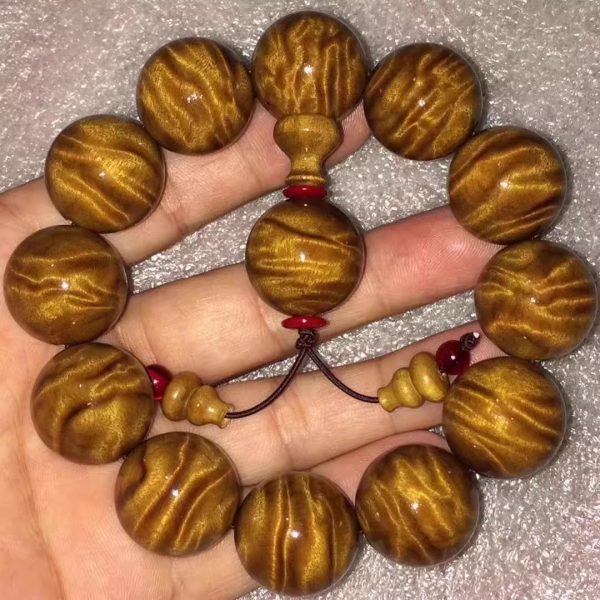 Wholesale Sichuan gold-rimmed nanmu bracelet beads men's lobular zhennan gloomy wood full of water ripple old material ebony - 图片 3