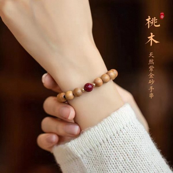 2025 Zodiac Year Old Peach Wood Cinnabar Bracelet Zodiac Year Temple Same Style Ancient Style Men's and Women's Buddhist Bead Bracelet Wholesale - 图片 2