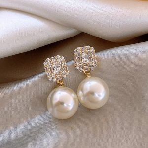 Fashion high-end simple pearl eardrop elegant retro style new Chinese earrings silver pin