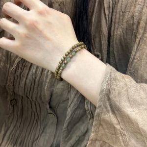Natural Argentine Green Sandalwood with Hetian Jade Double-Circle Bracelets for Boys and Girls Wooden Chinese Buddhist Bead Bracelets