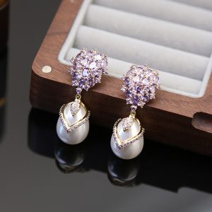 S925 Silver Needle Zircon Inlaid Drop Pearl Earrings Advanced Sense Light Luxury Retro Elegant Earrings New Earrings