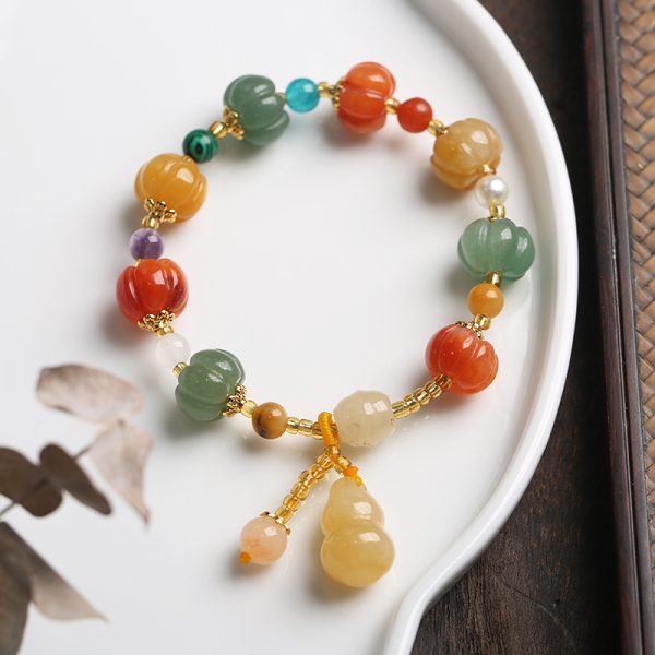 Natural Golden Pumpkin Bead Bracelet for Couples, Ethnic Style, Small Fresh Gourd Pumpkin Golden Silk Jade Bracelet Pendant - 图片 7