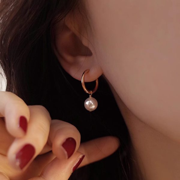 Retro Simple High-grade Ring Pearl Earrings Small and Exquisite Temperament All-match Light Luxury Two Earrings - 图片 2