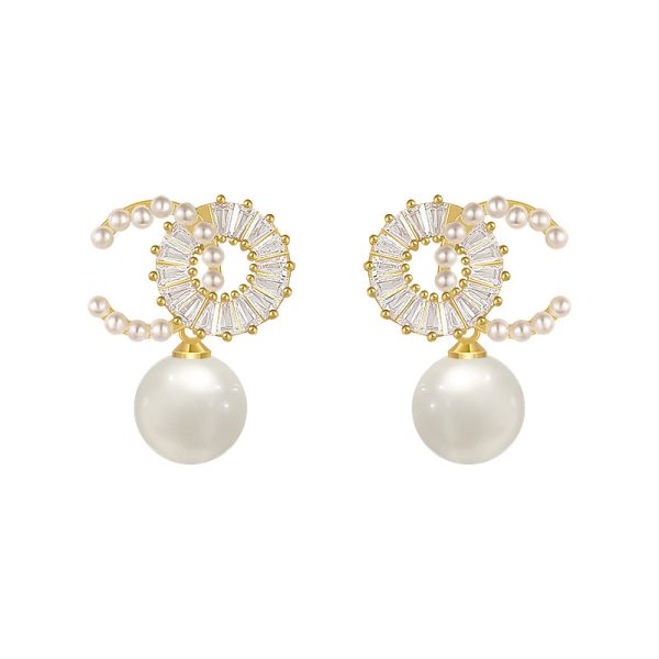 New 925 Silver Needle Earrings Light Luxury Double C Pearl Earrings Women's Niche Design Sense Earrings New Fashion Live Supply - 图片 5