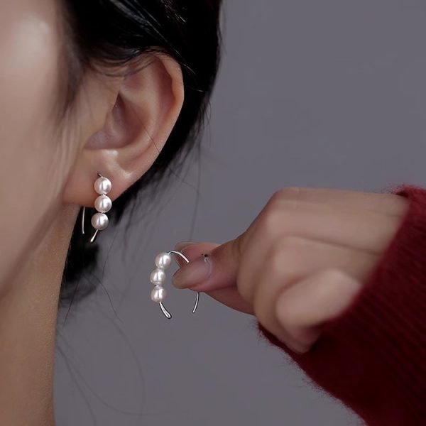 925 Silver Hook Pearl Earrings Women's Simple Elegant Anti-Sensitive Earrings Niche Design Ear Hook Earrings - 图片 4