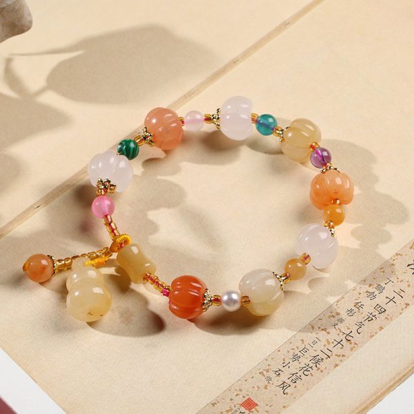 Natural Golden Pumpkin Bead Bracelet for Couples, Ethnic Style, Small Fresh Gourd Pumpkin Golden Silk Jade Bracelet Pendant - 图片 2