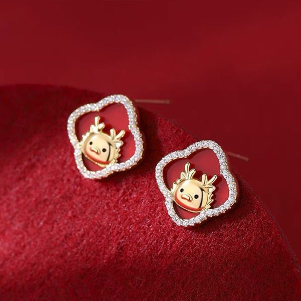 2024 new arrival Dragon year birth year earrings popular red new Chinese style national style earrings niche design new year earrings - 图片 3