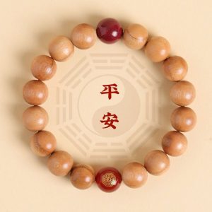 New Chinese Style Old Peach Wood Bracelet Zodiac Animal Buddha Peace Cinnabar Transfer Bead Bracelet Gift