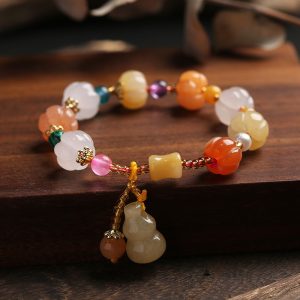 Natural Golden Pumpkin Bead Bracelet for Couples, Ethnic Style, Small Fresh Gourd Pumpkin Golden Silk Jade Bracelet Pendant