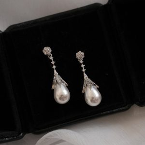 "Princess Diana" French Classic Retro High-end Light Luxury Elegant Shining Water Drop Pearl Earrings Ear Clip