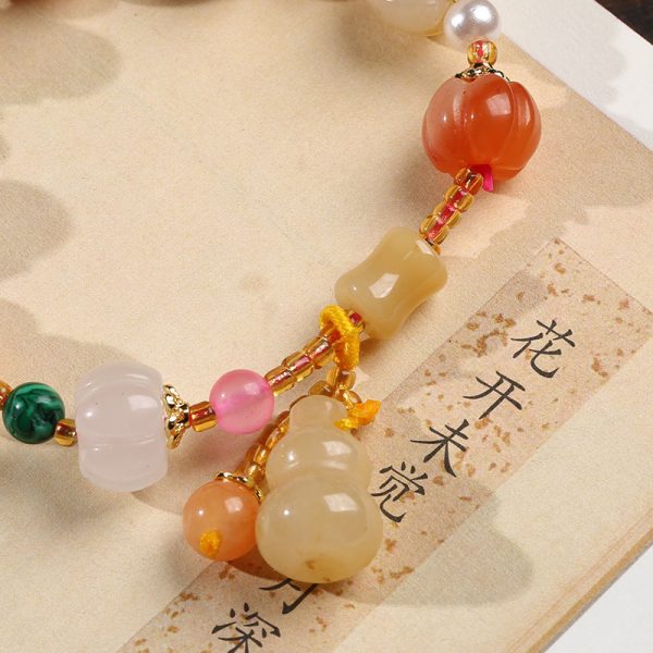 Natural Golden Pumpkin Bead Bracelet for Couples, Ethnic Style, Small Fresh Gourd Pumpkin Golden Silk Jade Bracelet Pendant - 图片 3