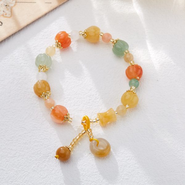 Natural Golden Pumpkin Bead Bracelet for Couples, Ethnic Style, Small Fresh Gourd Pumpkin Golden Silk Jade Bracelet Pendant - 图片 9