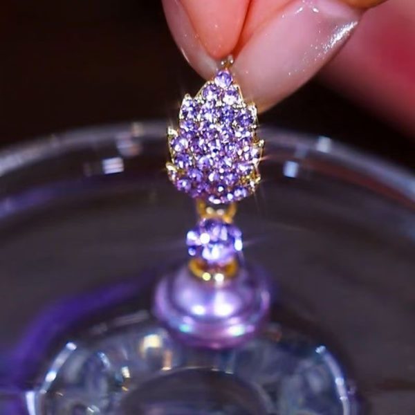 Purple Diamond Leaves Pearl Earrings Women 2024 New Fashion Design Niche High Elegant Elegant Earrings - 图片 3