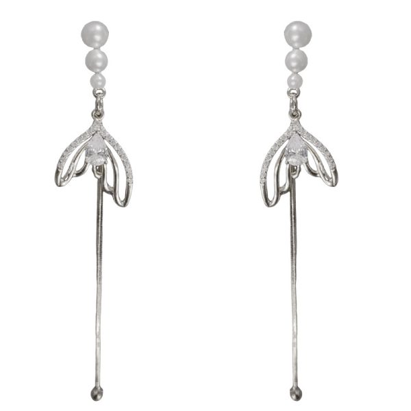 Spring New Elegant Pearl Zircon Fishtail Long Tassel Earrings Women's Fashion Sweet All-match Design Sense Earrings - 图片 6