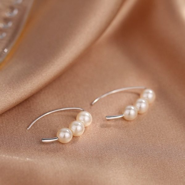 925 Silver Hook Pearl Earrings Women's Simple Elegant Anti-Sensitive Earrings Niche Design Ear Hook Earrings - 图片 2