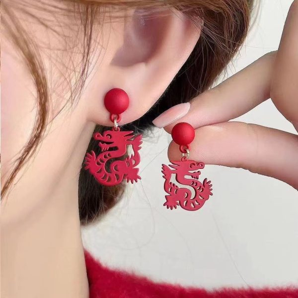 2024 new arrival Dragon year birth year earrings popular red new Chinese style national style earrings niche design new year earrings - 图片 2