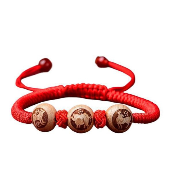2025 New Three-In-One Peach Wood Good Luck Red Rope Bracelet Zodiac Animal Year Tai Sui Bracelet Wholesale - 图片 5