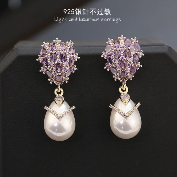 S925 Silver Needle Zircon Inlaid Drop Pearl Earrings Advanced Sense Light Luxury Retro Elegant Earrings New Earrings - 图片 6