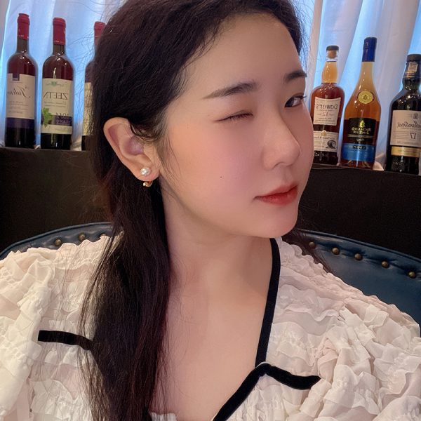 Light luxury niche cold style pearl earrings female S925 silver needle High sense front and rear buckle geometric earrings ear jewelry - 图片 3