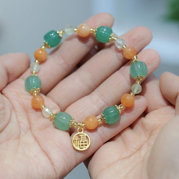 Natural Golden Pumpkin Bead Bracelet for Couples, Ethnic Style, Small Fresh Gourd Pumpkin Golden Silk Jade Bracelet Pendant - 图片 10