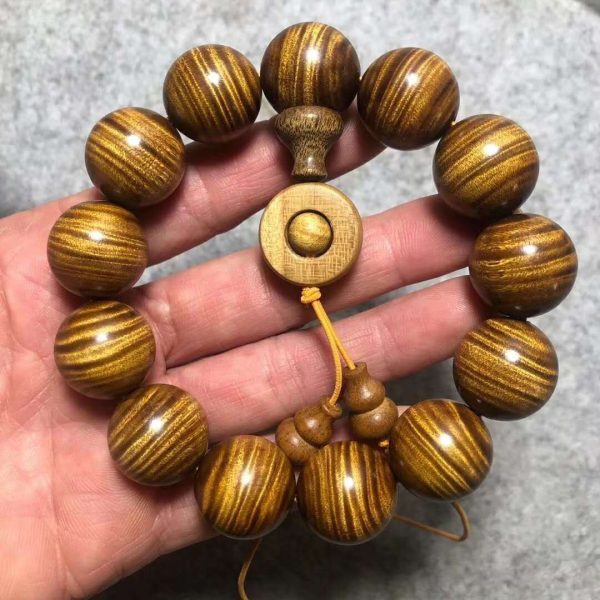 Wholesale Sichuan gold-rimmed nanmu bracelet beads men's lobular zhennan gloomy wood full of water ripple old material ebony - 图片 9