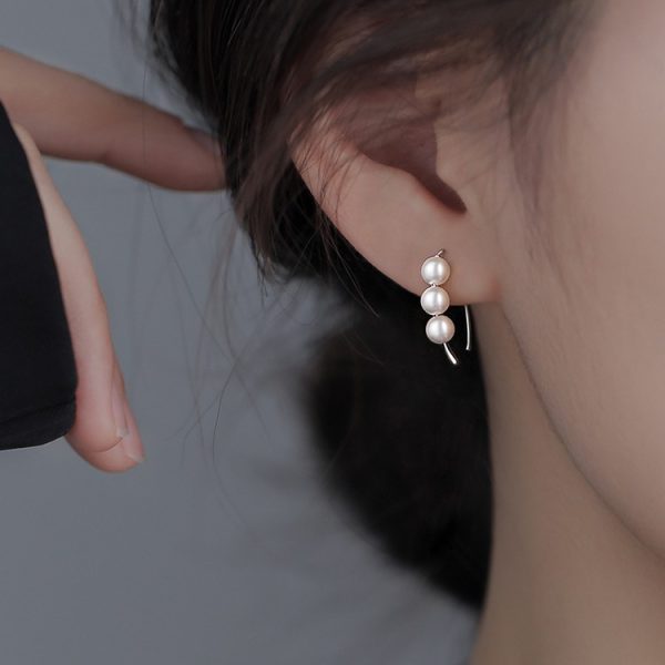 925 Silver Hook Pearl Earrings Women's Simple Elegant Anti-Sensitive Earrings Niche Design Ear Hook Earrings - 图片 3