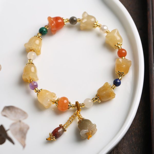 Natural Golden Pumpkin Bead Bracelet for Couples, Ethnic Style, Small Fresh Gourd Pumpkin Golden Silk Jade Bracelet Pendant - 图片 11