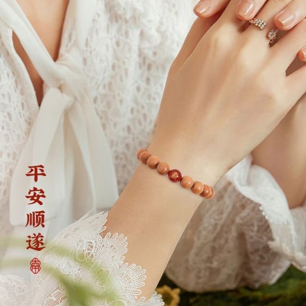 New Chinese Style Old Peach Wood Bracelet Zodiac Animal Buddha Peace Cinnabar Transfer Bead Bracelet Gift - 图片 3