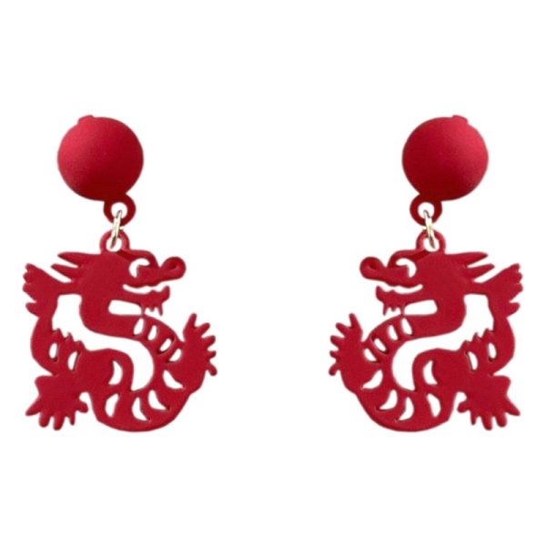 2024 new arrival Dragon year birth year earrings popular red new Chinese style national style earrings niche design new year earrings