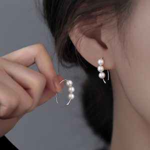 925 Silver Hook Pearl Earrings Women's Simple Elegant Anti-Sensitive Earrings Niche Design Ear Hook Earrings