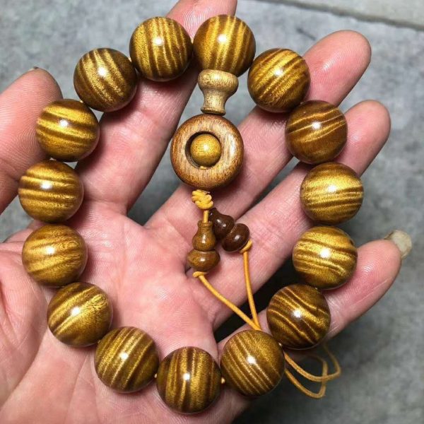 Wholesale Sichuan gold-rimmed nanmu bracelet beads men's lobular zhennan gloomy wood full of water ripple old material ebony - 图片 8