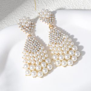 Amazon Luxury Pearl Earrings Micro Inlaid Zircon Geometric Full Millet Pearl Large Water Drop Earrings Light Luxury Earrings