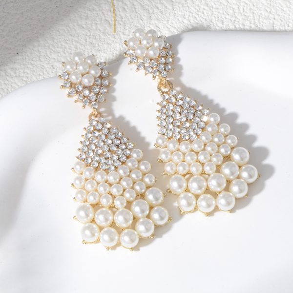 Amazon Luxury Pearl Earrings Micro Inlaid Zircon Geometric Full Millet Pearl Large Water Drop Earrings Light Luxury Earrings