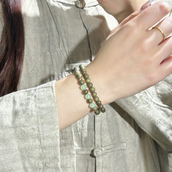 Natural Argentine Green Sandalwood with Hetian Jade Double-Circle Bracelets for Boys and Girls Wooden Chinese Buddhist Bead Bracelets - 图片 4
