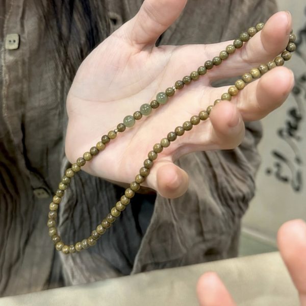 Natural Argentine Green Sandalwood with Hetian Jade Double-Circle Bracelets for Boys and Girls Wooden Chinese Buddhist Bead Bracelets - 图片 2