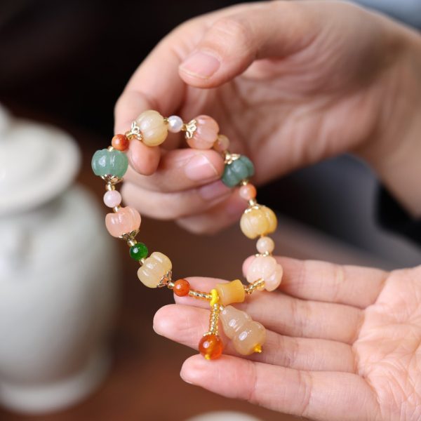 Natural Golden Pumpkin Bead Bracelet for Couples, Ethnic Style, Small Fresh Gourd Pumpkin Golden Silk Jade Bracelet Pendant - 图片 4