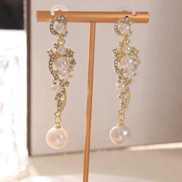 Amazon Luxury Pearl Earrings Micro Inlaid Zircon Geometric Full Millet Pearl Large Water Drop Earrings Light Luxury Earrings - 图片 4