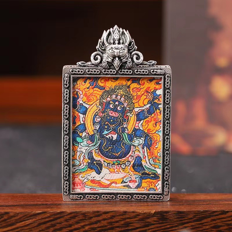 Xizang Thangka Big Black Day Six-Arm Maha Gala Dapeng Bird Button Head Retro Silver Thangka Special Box Pendant with Rope O1CN0150du3l1PtKgjAP5ON 3965111898 0 Cib