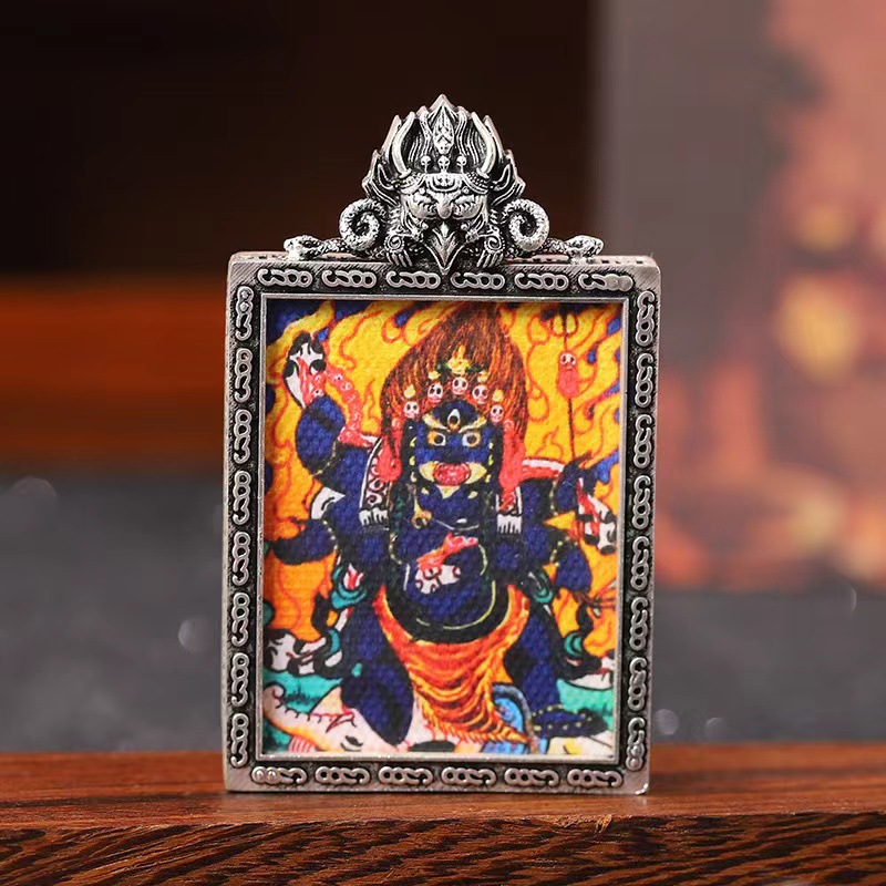 Xizang Thangka Big Black Day Six-Arm Maha Gala Dapeng Bird Button Head Retro Silver Thangka Special Box Pendant with Rope O1CN01uxh3DR1PtKgkBeTmX 3965111898 0 Cib